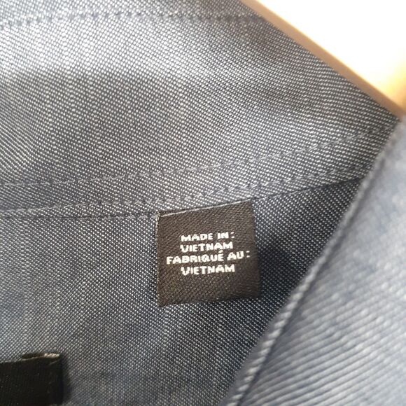 Synrgy Men's 3XL Blue Chambre Button Up Shirt Long Sleeve Casual Roll Tab Sleeve - Picture 3 of 8